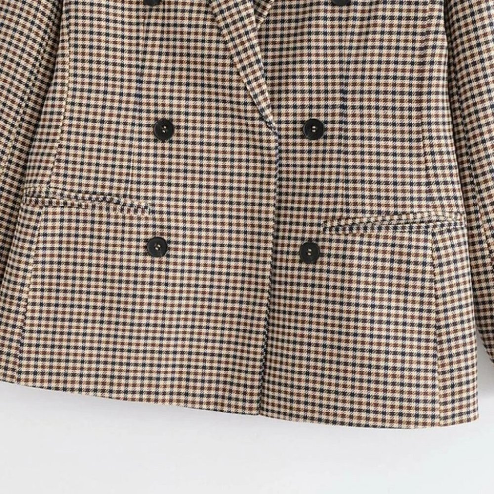Plaid Print Double Breasted Lapel Collar Blazer work professional Business Chic - Picture 11 of 16